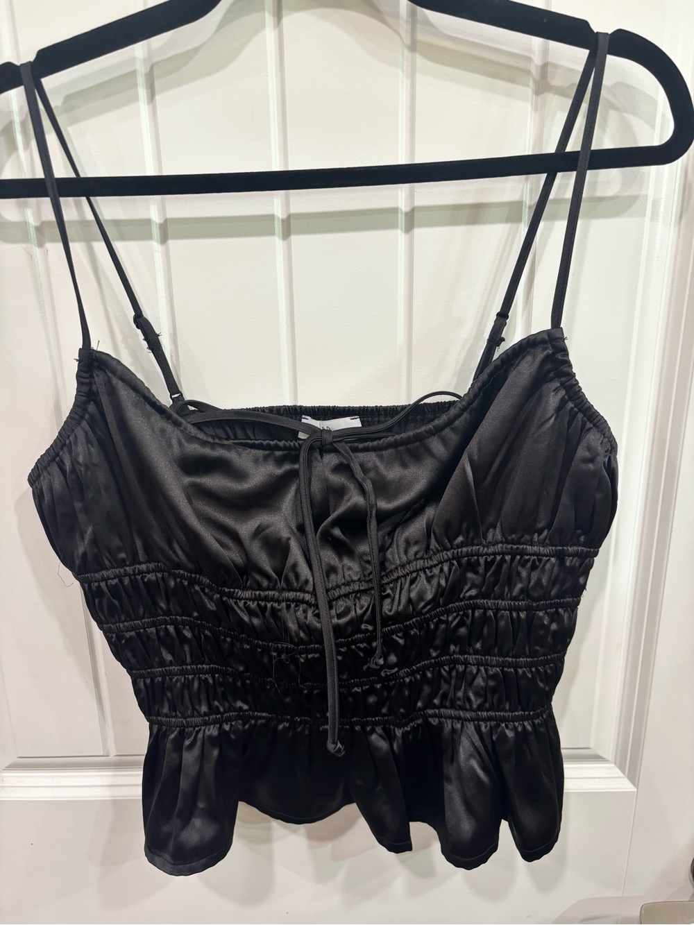 NSR Black Satin Smocked Cami Tank
